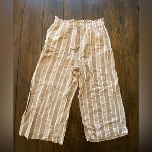 Madewell Tan Striped Linen Cropped Pull On Pants Size Small B25